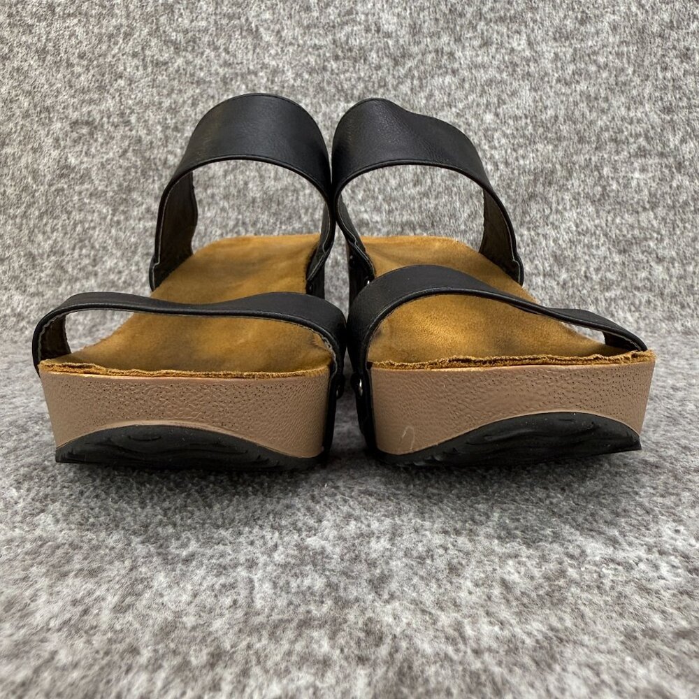 ✅Womens 8.5 AGAPE COLLECTION Platform Sandals Black Wedge Studded Faux Leather - Picture 2 of 11
